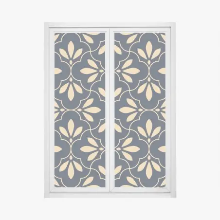 Sticker pour vitres et fenêtres motif floral géométrique bleu marine et beige – Wallnifity®