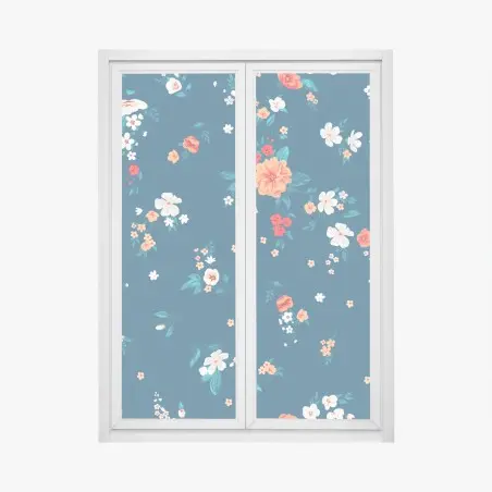 Sticker pour vitres et fenêtres motif floral rétro sur fond bleu profond – Wallnifity®