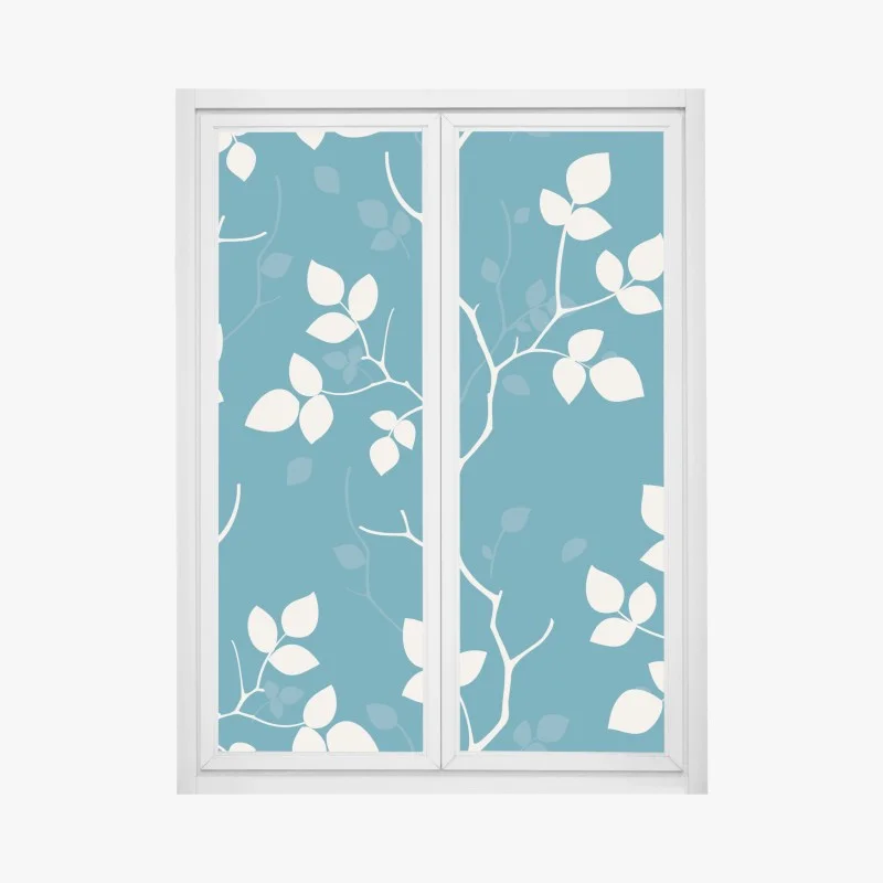 Sticker pour vitres et fenêtres motif feuilles blanches sur fond bleu canard – Wallnifity® Sticker pour vitres et fenêtres motif feuilles blanches sur fond bleu canard – Wallnifity®