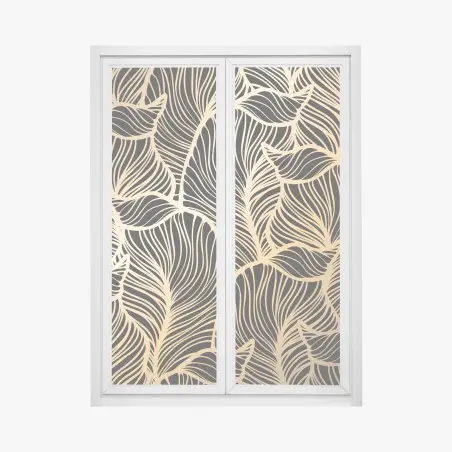 Sticker pour vitres et fenêtres motif feuilles dorées sur fond noir – Wallnifity®