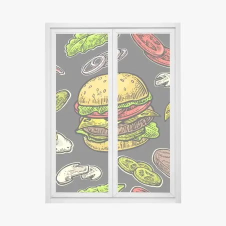 Sticker pour vitres et fenêtres illustration burger rétro colorée – Wallnifity®