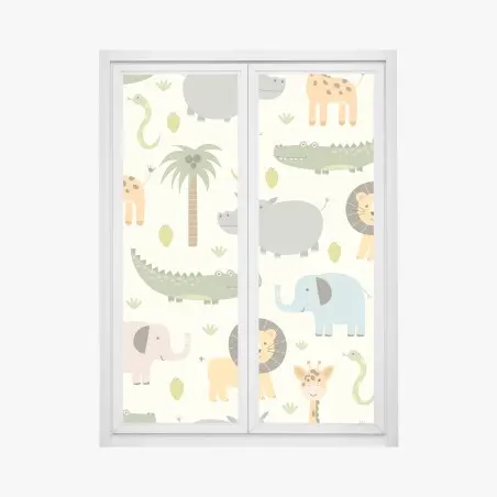 Sticker pour vitres et fenêtres motif safari coloré pour chambre d'enfant – Wallnifity®
