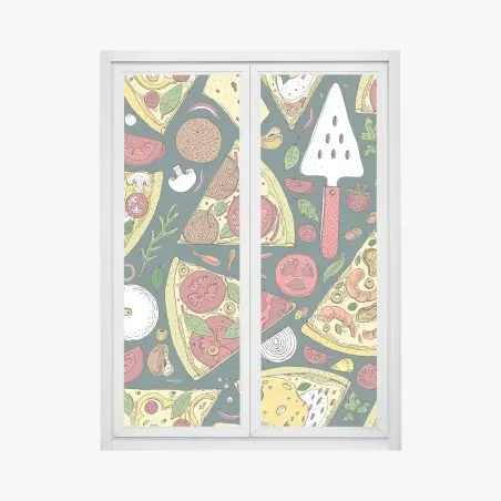 Sticker pour vitres et fenêtres motif pizzas et ingrédients dessiné à la main – Wallnifity®
