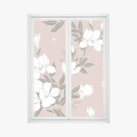 Sticker pour vitres et fenêtres motif floral magnolia sur fond rose poudré – Wallnifity®
