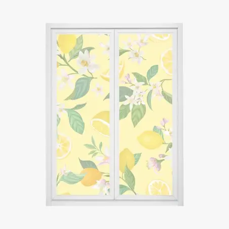 Sticker pour vitres et fenêtres motif citron et fleurs sur fond jaune – Wallnifity®