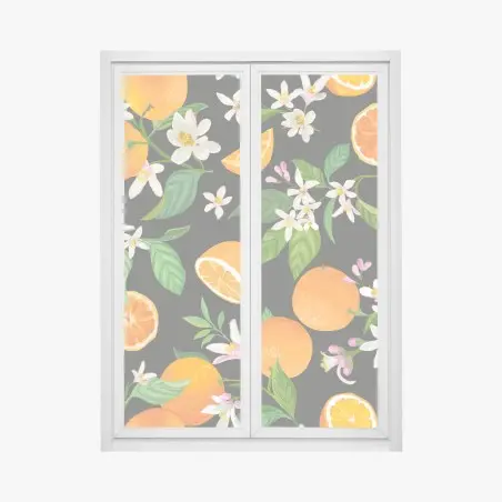 Sticker pour vitres et fenêtres motif d'agrumes et fleurs d'oranger sur fond sombre – Wallnifity®