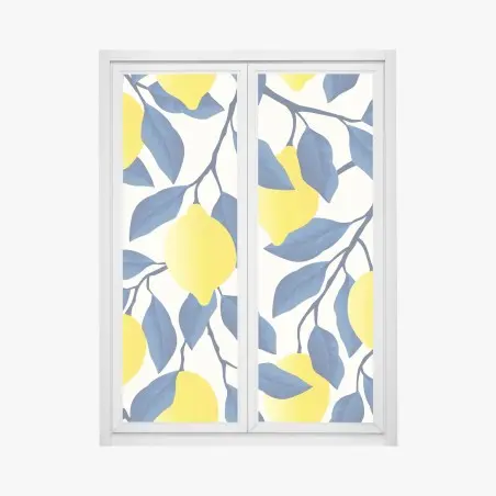 Sticker pour vitres et fenêtres motif citrons et feuilles bleues – Wallnifity®