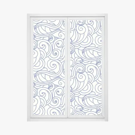 Sticker pour vitres et fenêtres motif ondes décoratives bleu et ivoire – Wallnifity®