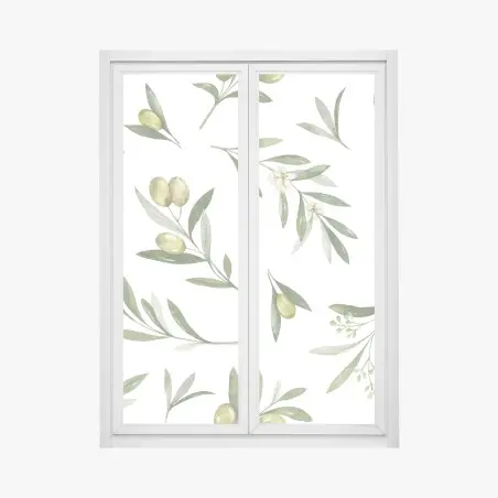 Sticker pour vitres et fenêtres motif d'olivier à l'aquarelle pour déco murale – Wallnifity®