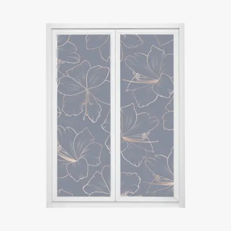 Sticker pour vitres et fenêtres fleurs dorées sur fond bleu marine – Wallnifity®