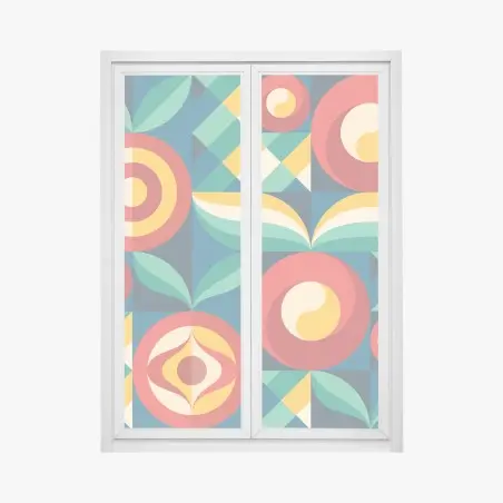 Sticker pour vitres et fenêtres motif floral géométrique rétro aux couleurs vives – Wallnifity®
