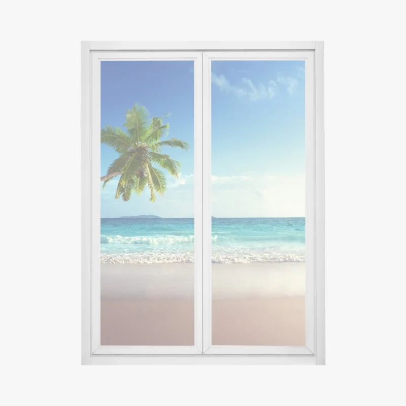 Sticker pour vitres et fenêtres plage paradisiaque des Caraïbes au coucher du soleil – Wallnifity®