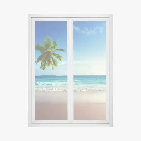 Sticker pour vitres et fenêtres plage paradisiaque des Caraïbes au coucher du soleil – Wallnifity®