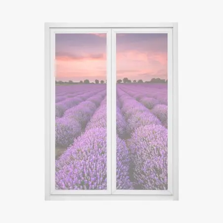 Sticker pour vitres et fenêtres panorama de lavande au coucher du soleil – Wallnifity®