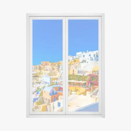 Sticker pour vitres et fenêtres panorama coloré d'Oia à Santorin – Wallnifity®