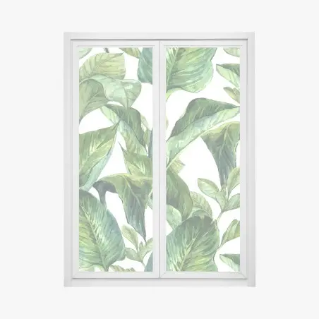 Sticker pour vitres et fenêtres motif de feuilles tropicales en aquarelle – Wallnifity®