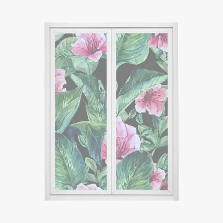 Sticker pour vitres et fenêtres motif floral tropical sur fond noir – Wallnifity®