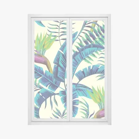 Sticker pour vitres et fenêtres motif tropical bleu et oiseau-de-paradis – Wallnifity®