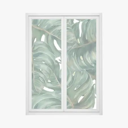 Sticker pour vitres et fenêtres motif feuilles de monstera tropicales – Wallnifity®