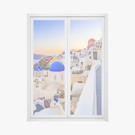 Sticker pour vitres et fenêtres panorama coloré de Santorin au coucher du soleil – Wallnifity®