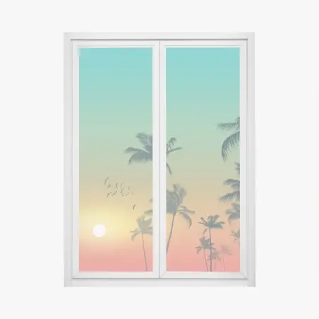 Sticker pour vitres et fenêtres coucher de soleil tropical aux palmiers – Wallnifity®