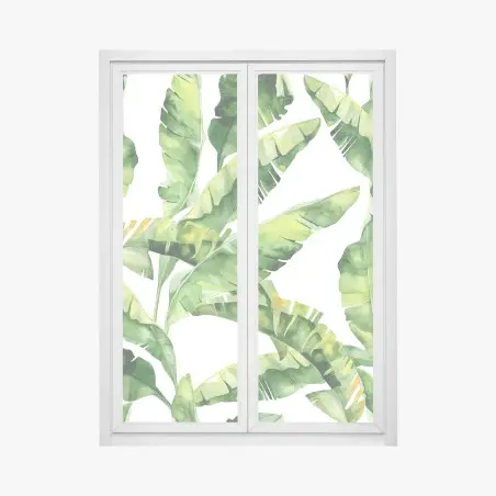 Sticker pour vitres et fenêtres motif feuilles de bananier aquarelle – Wallnifity®