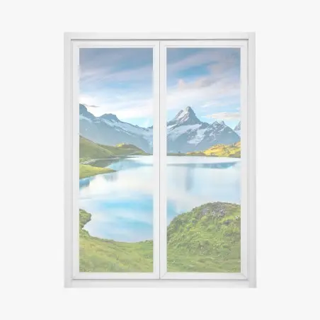 Sticker pour vitres et fenêtres reflets du Bachsee et sommets de Wetterhorn – Wallnifity®