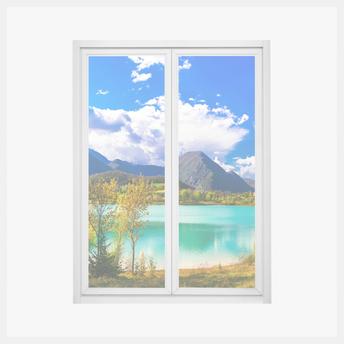 Sticker pour vitres et fenêtres lac turquoise au pied des montagnes automnales – Wallnifity®