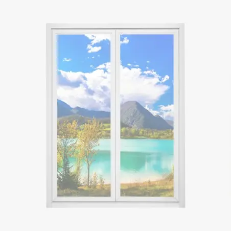 Sticker pour vitres et fenêtres lac turquoise au pied des montagnes automnales – Wallnifity®