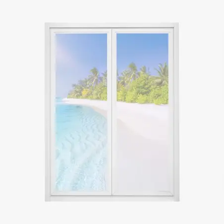Sticker pour vitres et fenêtres rêve tropical sur plage de sable blanc – Wallnifity®