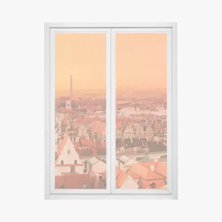 Sticker pour vitres et fenêtres panorama urbain chaleureux au coucher de soleil – Wallnifity®