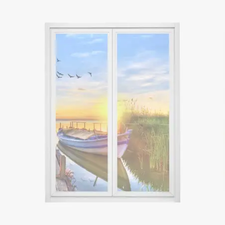 Sticker pour vitres et fenêtres bateau au lever du soleil sur le lac – Wallnifity®