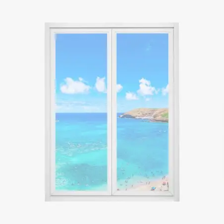 Sticker pour vitres et fenêtres baie tropicale aux eaux turquoises et sable doré – Wallnifity®