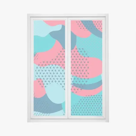 Sticker pour vitres et fenêtres motif abstrait turquoise et rose aux formes organiques – Wallnifity®