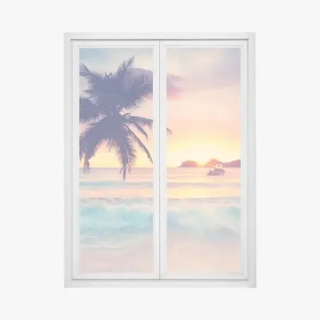Sticker pour vitres et fenêtres paysage tropical au coucher de soleil – Wallnifity®