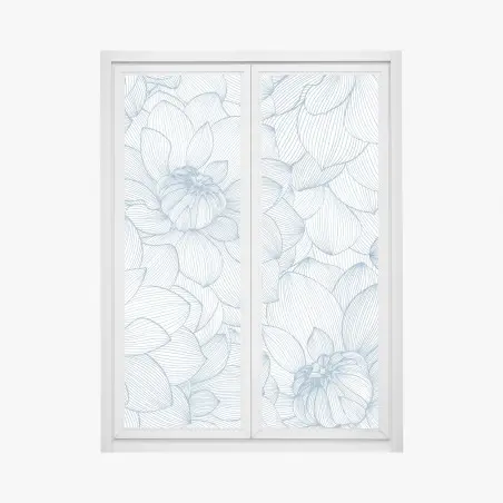 Sticker pour vitres et fenêtres motif floral linéaire bleu élégant – Wallnifity®
