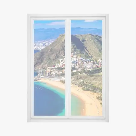 Sticker pour vitres et fenêtres plage dorée de Tenerife au pied des montagnes – Wallnifity®