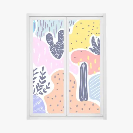 Sticker pour vitres et fenêtres composition botanique colorée aux formes organiques – Wallnifity®
