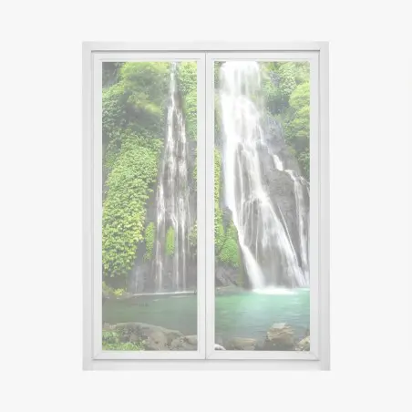 Sticker pour vitres et fenêtres cascade émeraude au cœur d'une forêt luxuriante – Wallnifity®