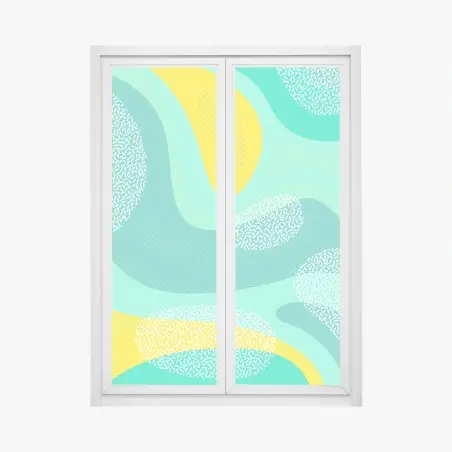 Sticker pour vitres et fenêtres vagues abstraites menthe et jaune aux motifs graphiques – Wallnifity®