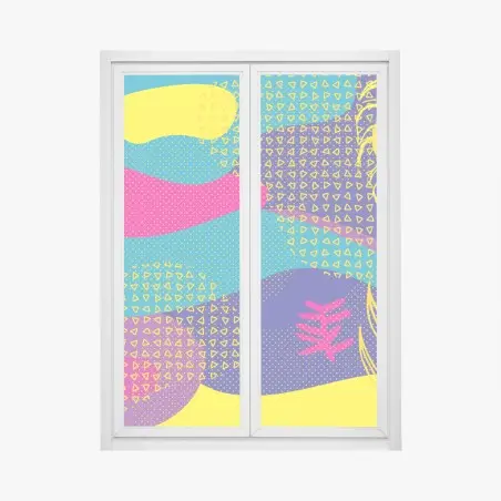 Sticker pour vitres et fenêtres composition abstraite colorée à motifs tropicaux – Wallnifity®