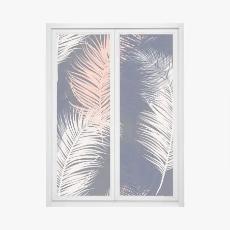 Sticker pour vitres et fenêtres motif plumes corail et bleu marine – Wallnifity®