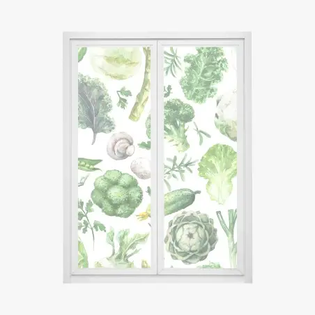 Sticker pour vitres et fenêtres motif légumes verts en aquarelle – Wallnifity®