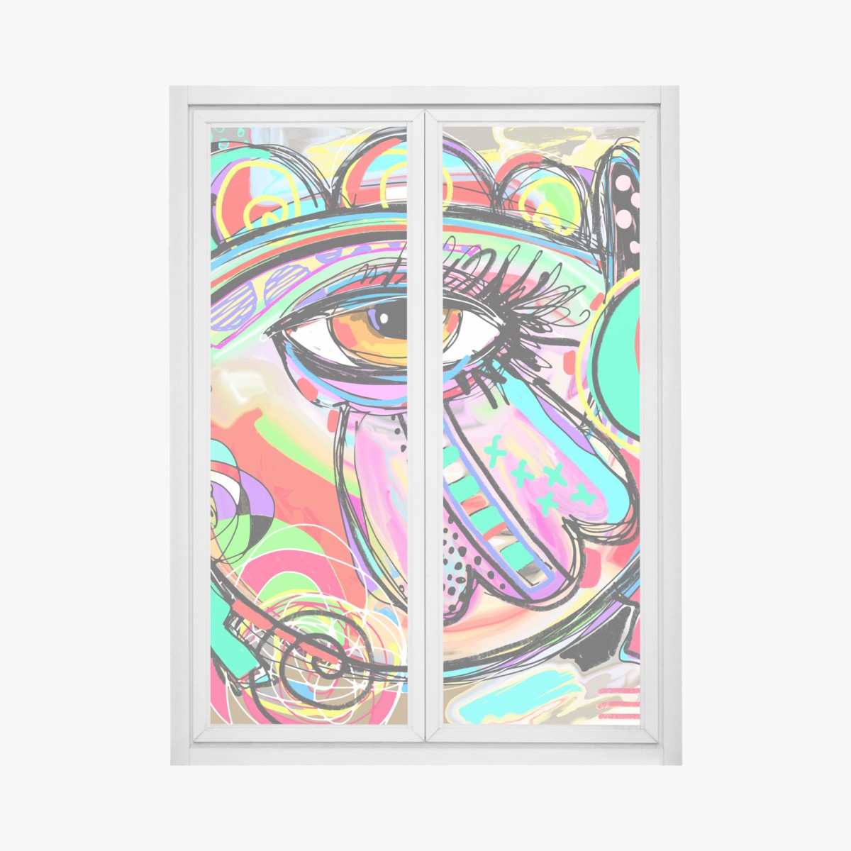 Sticker pour vitres et fenêtres regard pop-art multicolore et abstrait – Wallnifity®
