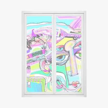 Sticker pour vitres et fenêtres portrait abstrait multicolore pour intérieur – Wallnifity®