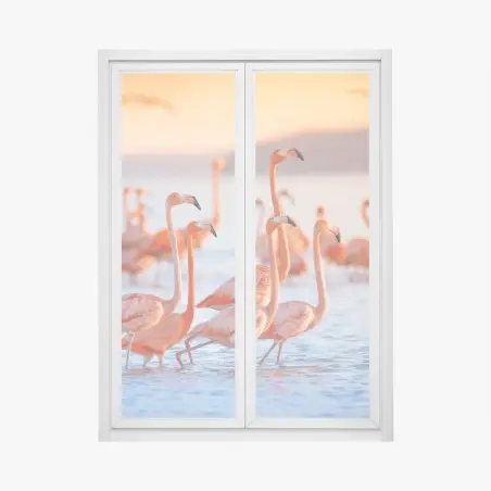 Sticker pour vitres et fenêtres élégance des flamants au crépuscule – Wallnifity®