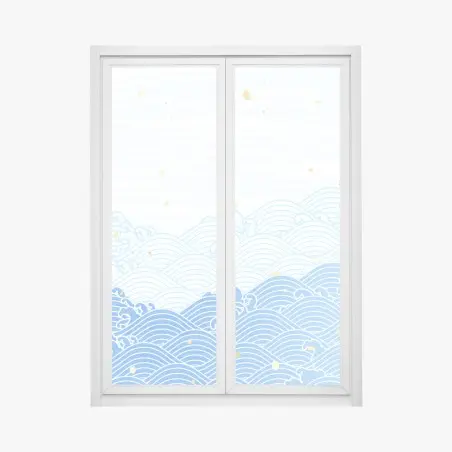 Sticker pour vitres et fenêtres marée de vagues bleues et éclats dorés – Wallnifity®