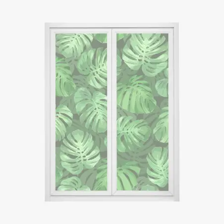 Sticker pour vitres et fenêtres motif tropical de feuilles de monstera – Wallnifity®