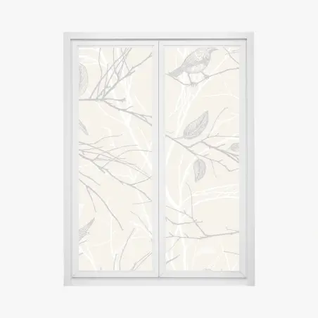 Sticker pour vitres et fenêtres motif oiseaux et branches minimaliste en beige – Wallnifity®