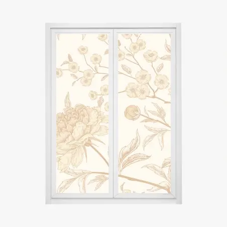 Sticker pour vitres et fenêtres motif floral vintage aux pivoines et branches – Wallnifity®